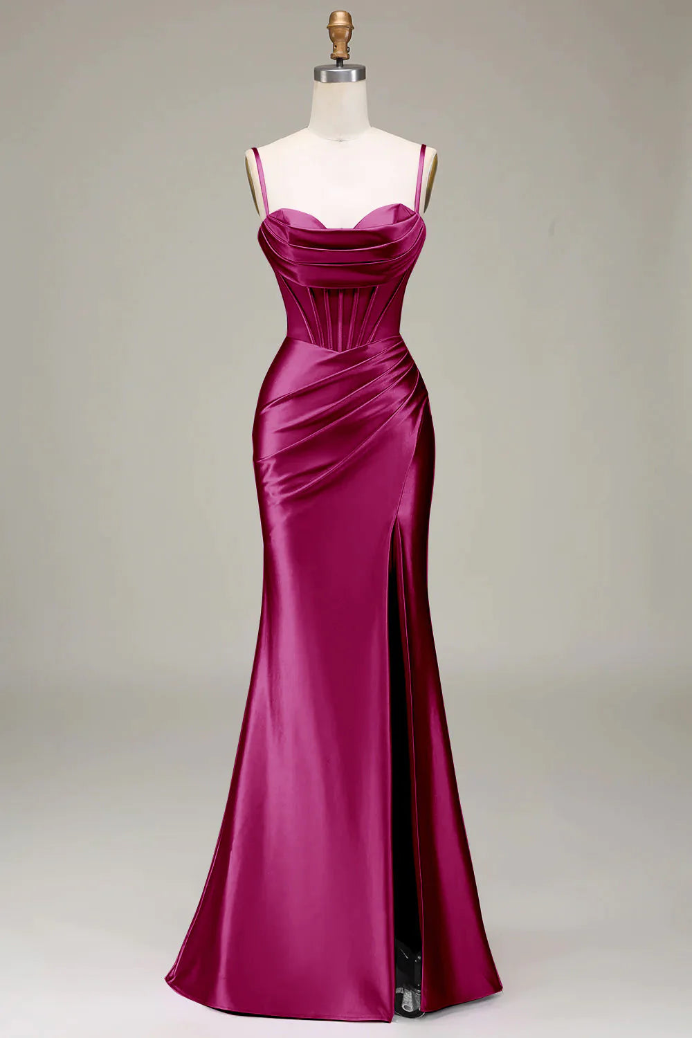 Satin Spaghetti Straps Prom Dress with Corset