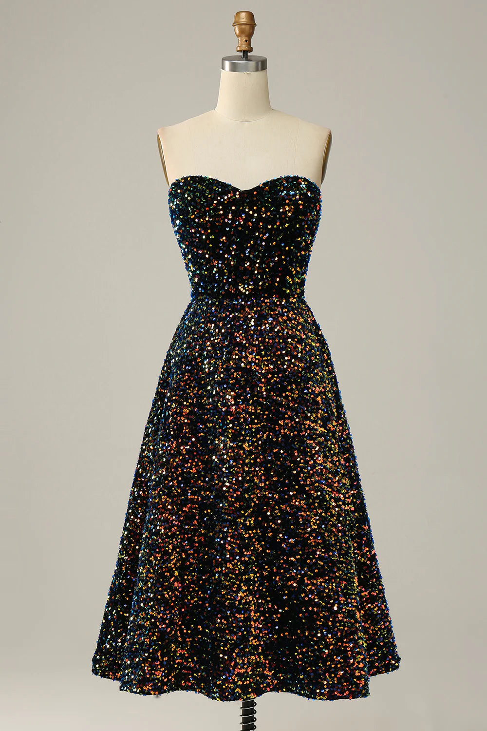 A Line Sweetheart  Sequins Midi Prom Dress