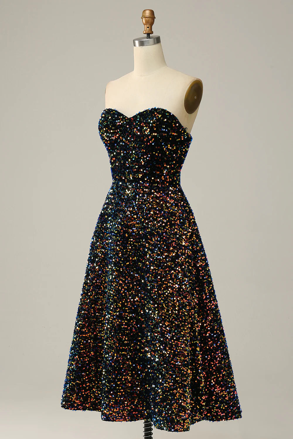 A Line Sweetheart  Sequins Midi Prom Dress