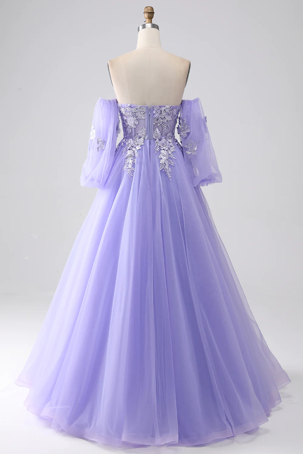 A-Line Strapless Tulle Long Prom Dress with Sleeves
