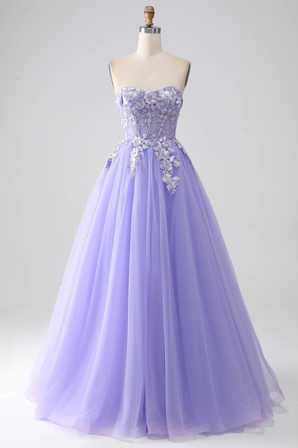 A-Line Strapless Tulle Long Prom Dress with Sleeves