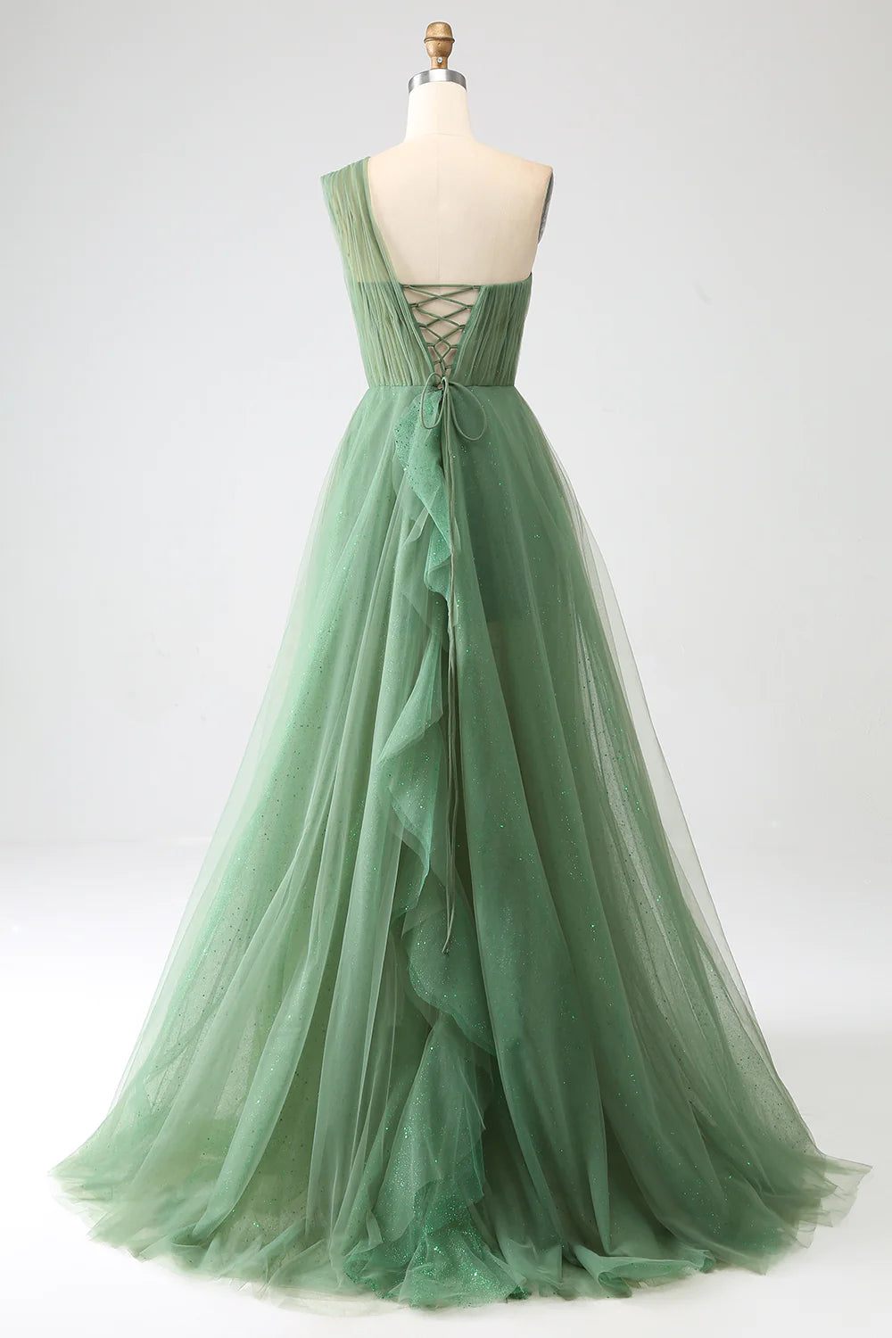 Tulle A-Line One-Shoulder Long Prom Dress