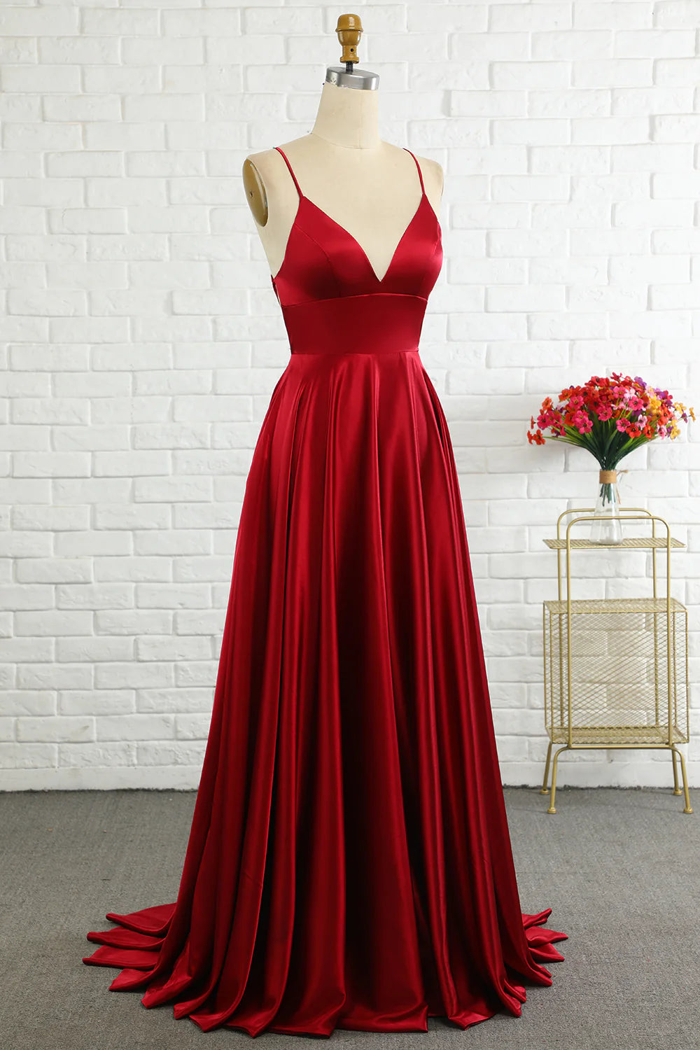 A Line Spaghetti Straps Long Prom Dress