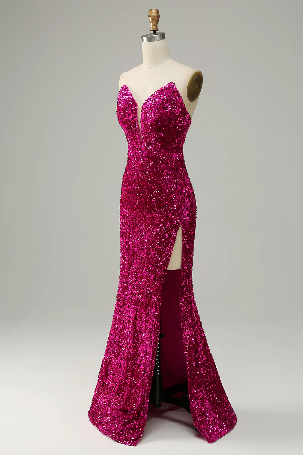 Strapless Sequin Prom Dress with Slit