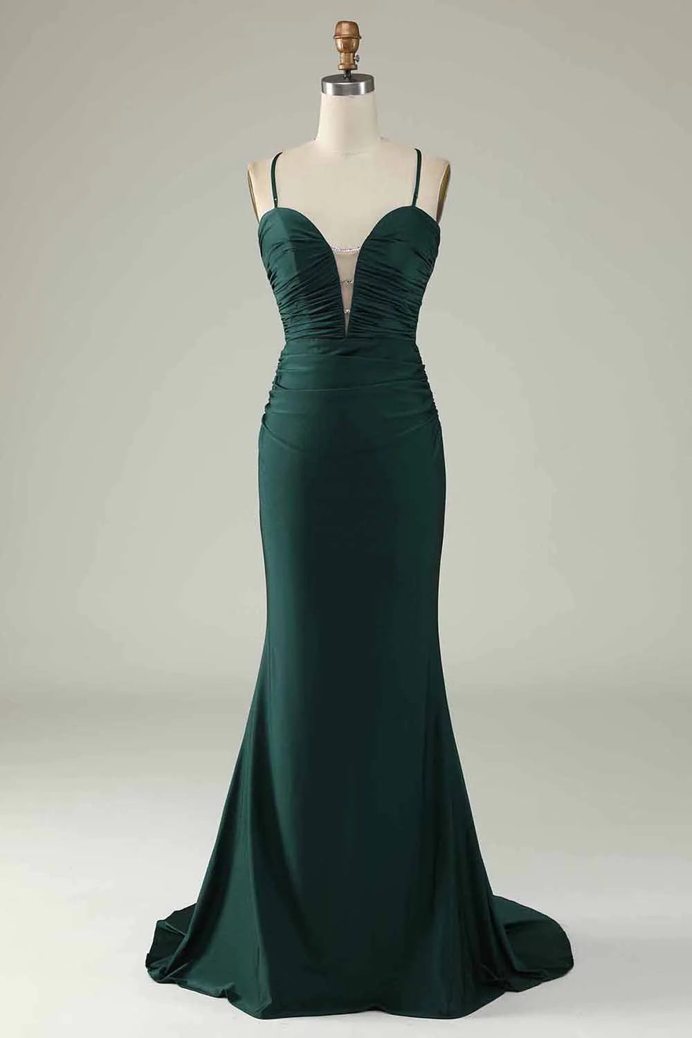 Mermaid Spaghetti Straps Dark Green Long Prom Dress