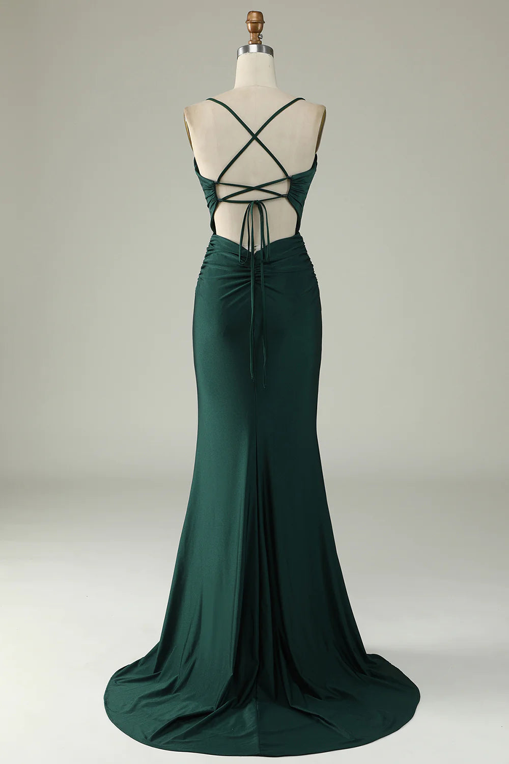 Mermaid Spaghetti Straps Dark Green Long Prom Dress