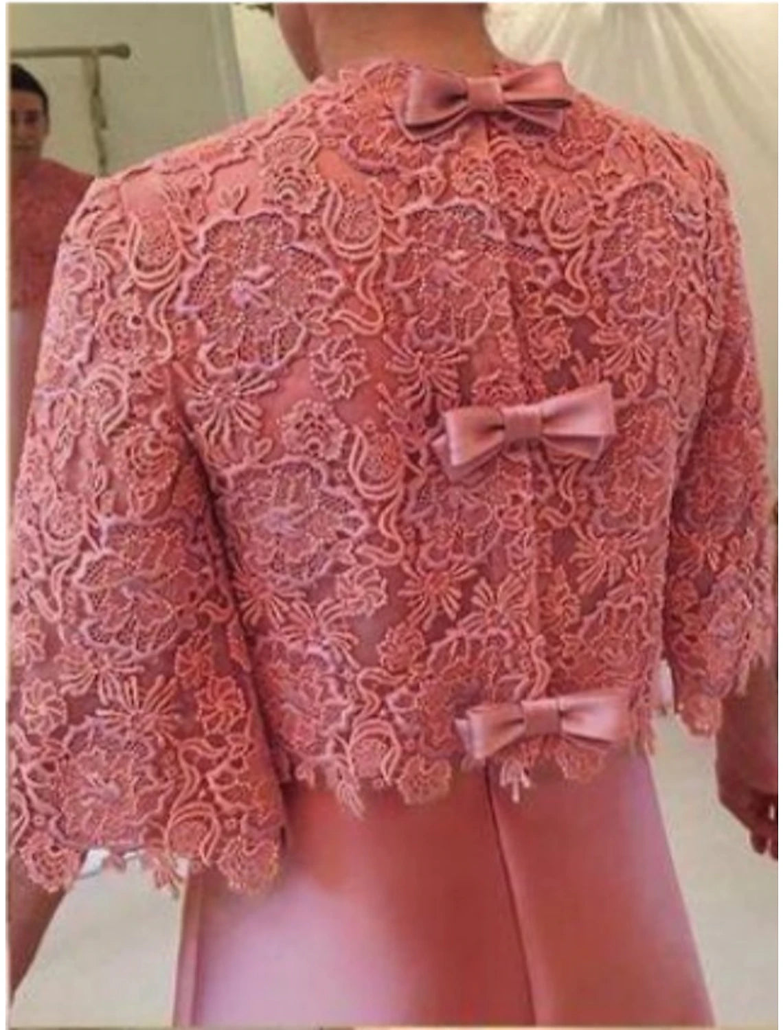 Mother of the Bride Dresses Plus Size Curve Hide Belly Wedding Guest Party Elegant Jewel Neck Floor Length Satin Lace 3/4 Length Sleeve with Bow(s)