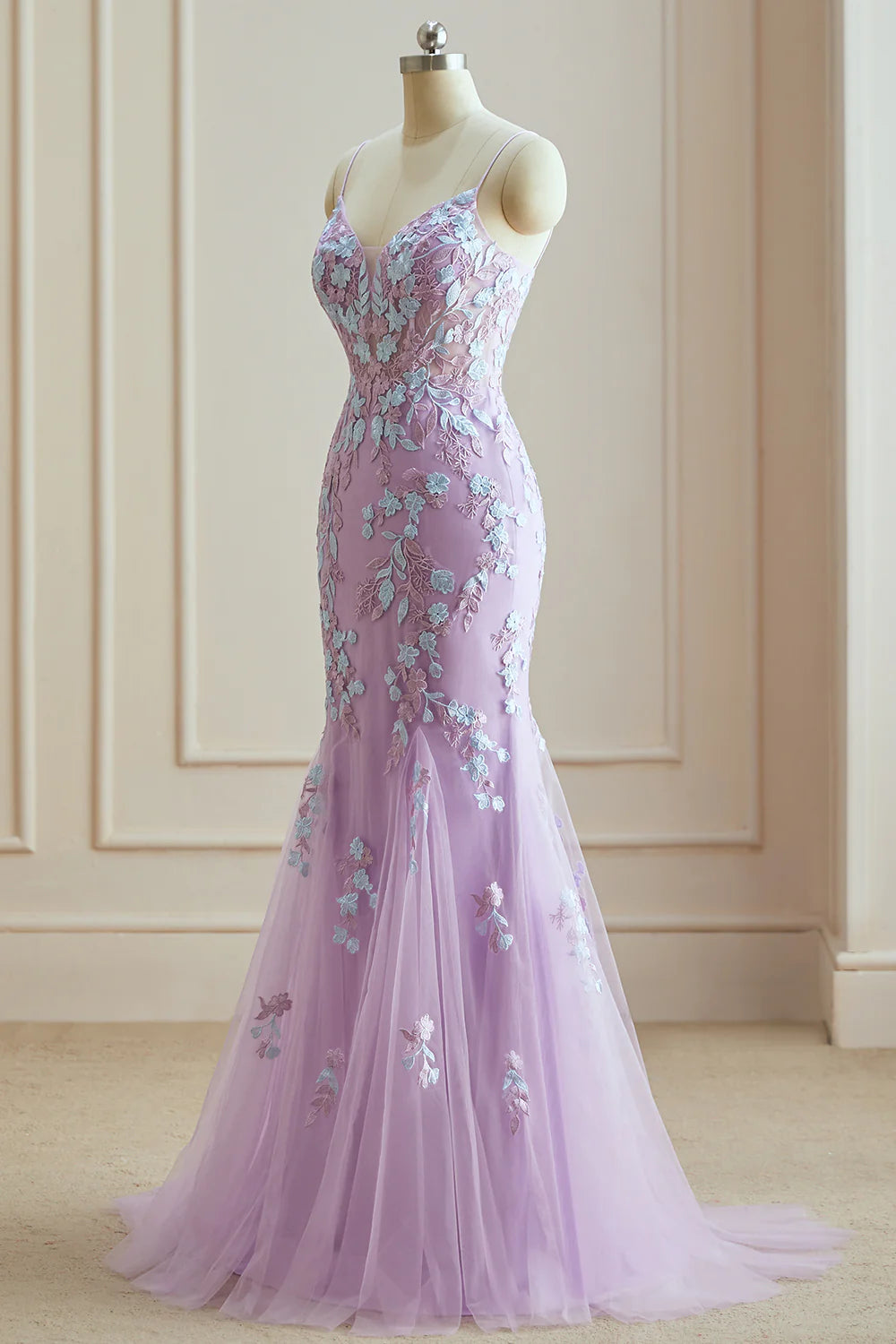 Mermaid Spaghetti Straps Lace Prom Dresses