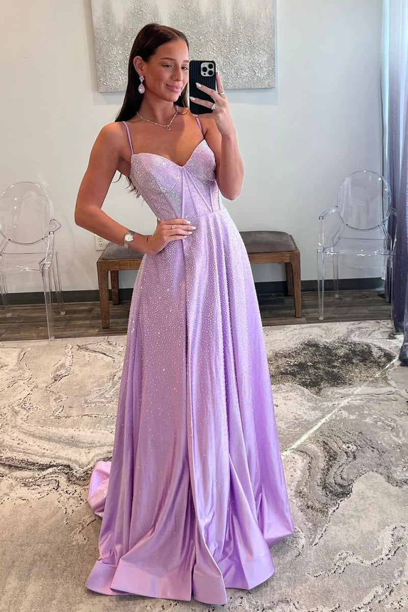 A Line V Neck Cute Mint Satin Long Prom Dress with Beading