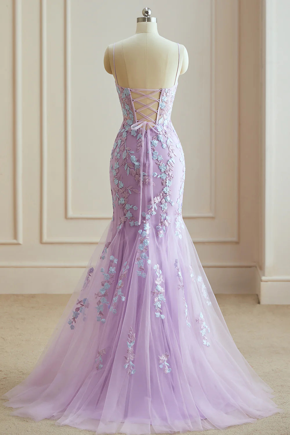 Mermaid Spaghetti Straps Lace Prom Dresses