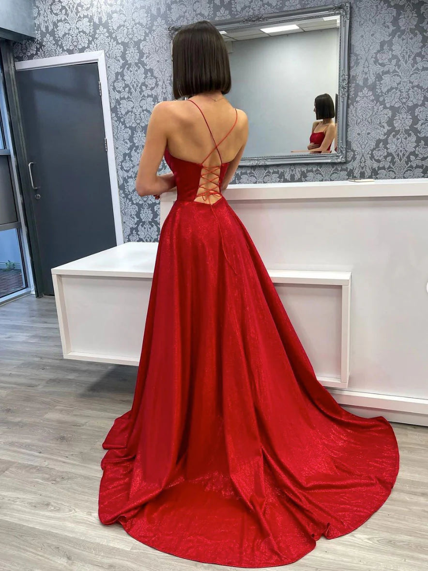 Simple satin long prom dress