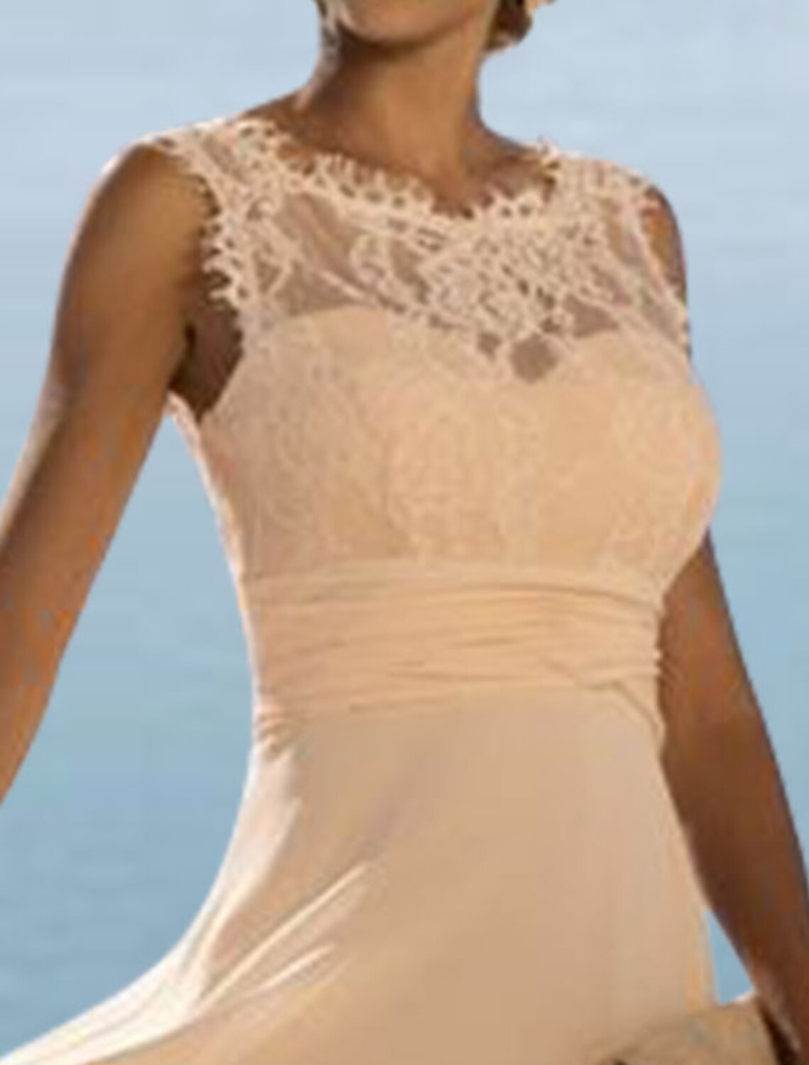 A-Line Mother of the Bride Dress Elegant Sexy High Low Jewel Neck Asymmetrical Floor Length Chiffon Lace Sleeveless with Ruched Ruffles