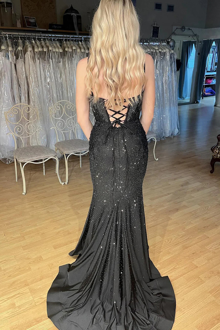 Mermaid Charming Scoop Neck Black Sparkly evening gowns formal dresses Prom Dresses