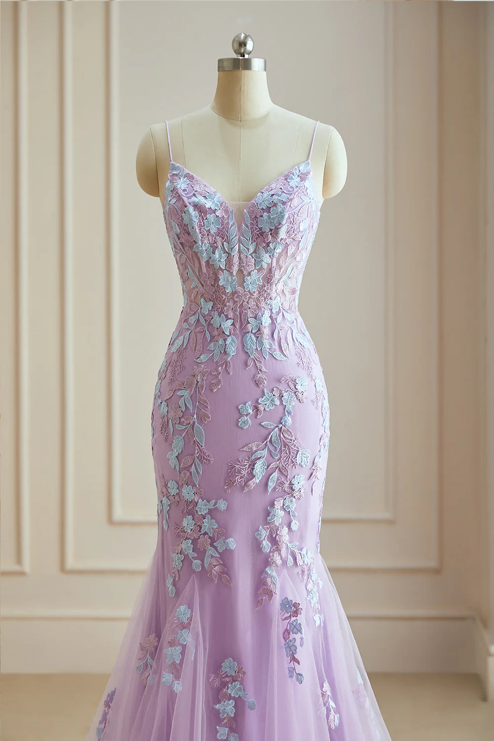 Mermaid Spaghetti Straps Lace Prom Dresses