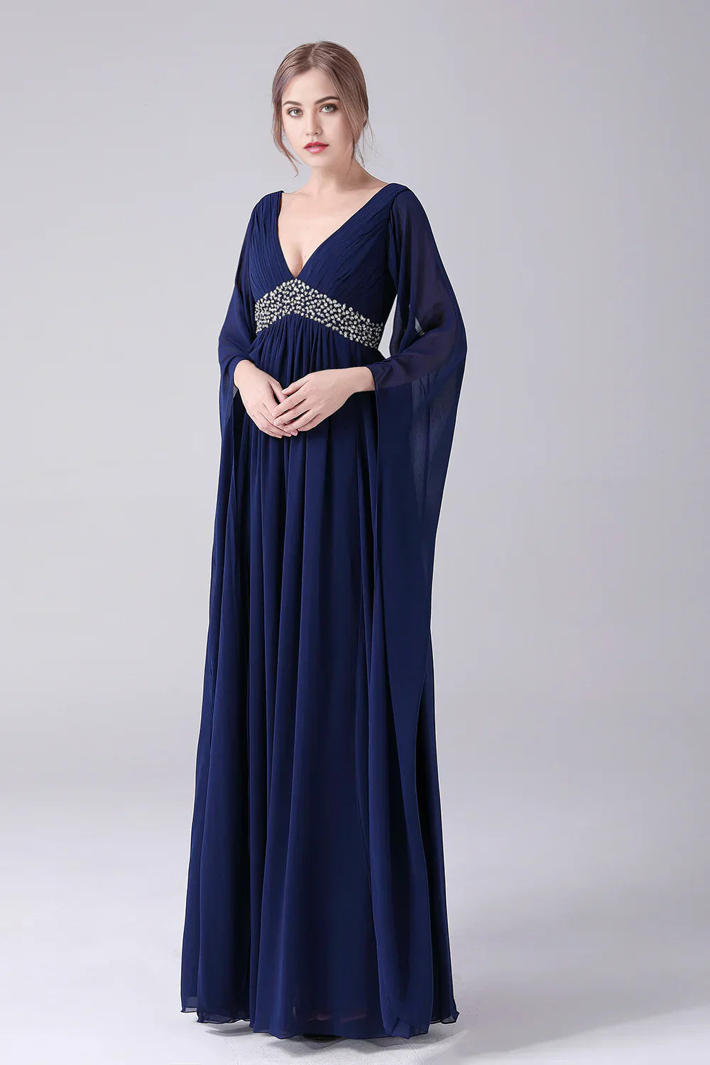 A-Line V-Neck Chiffon Floor-Length Mother Of the Bride Dress With Pleated