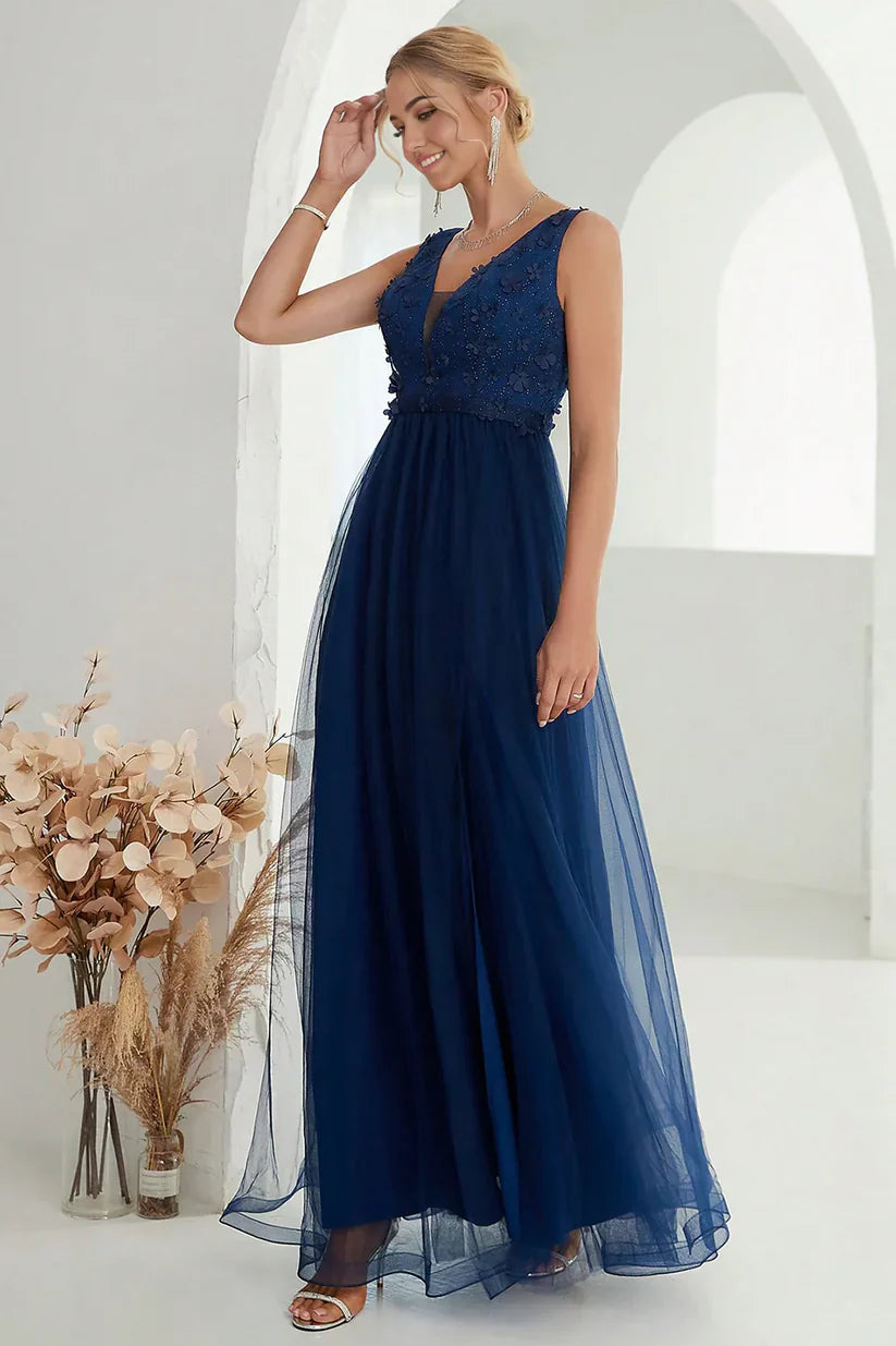 A Line Tulle Long Formal Dress Mother of the Bride Dresses With Slit