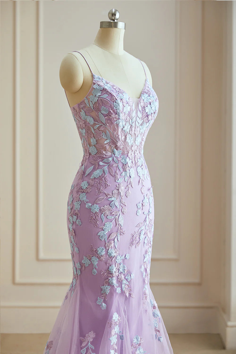 Mermaid Spaghetti Straps Lace Prom Dresses