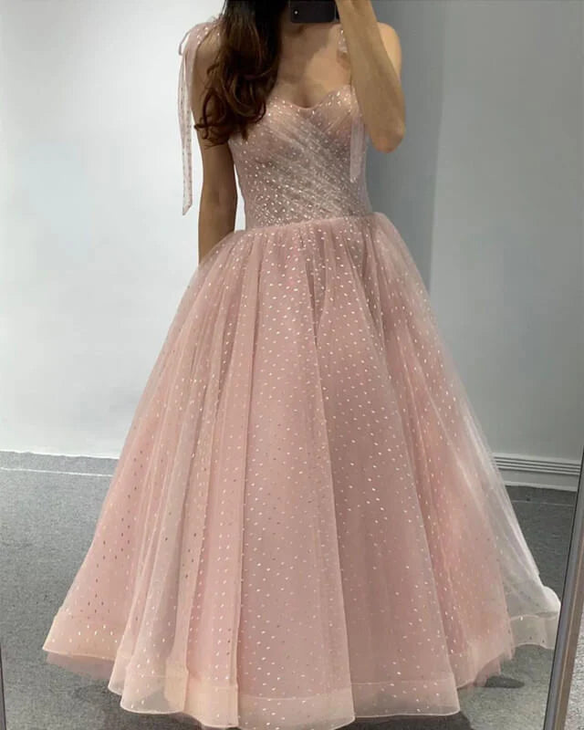 A-line Tulle Midi Corset Prom Dresses