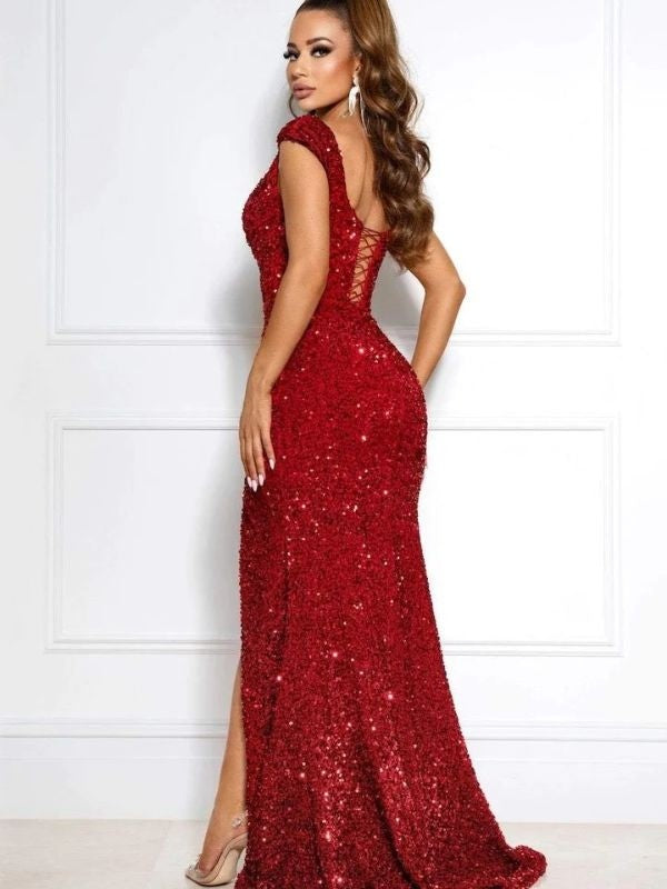 Super Black A-Line Jersey Ruched One-Shoulder Long Sleeves Sweep/Brush Train Dresses