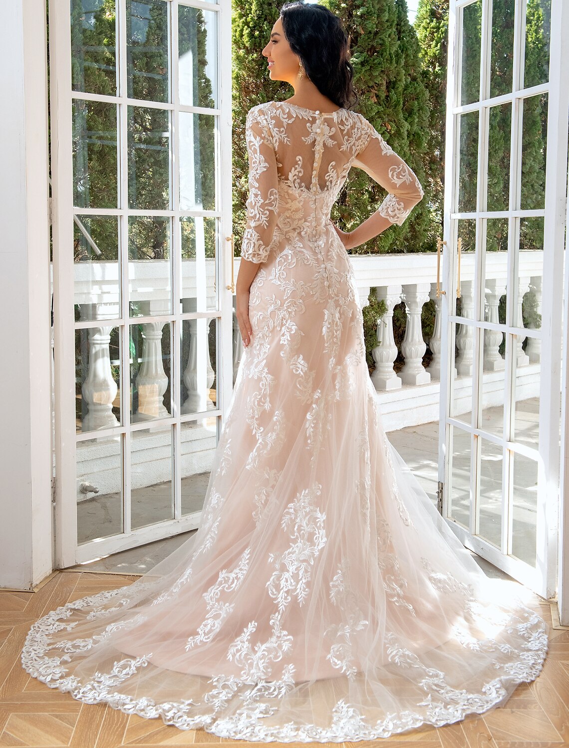 Engagement Formal Wedding Dresses Mermaid / Trumpet Sweetheart Long Sleeve Sweep / Brush Train Lace Bridal Gowns With Appliques