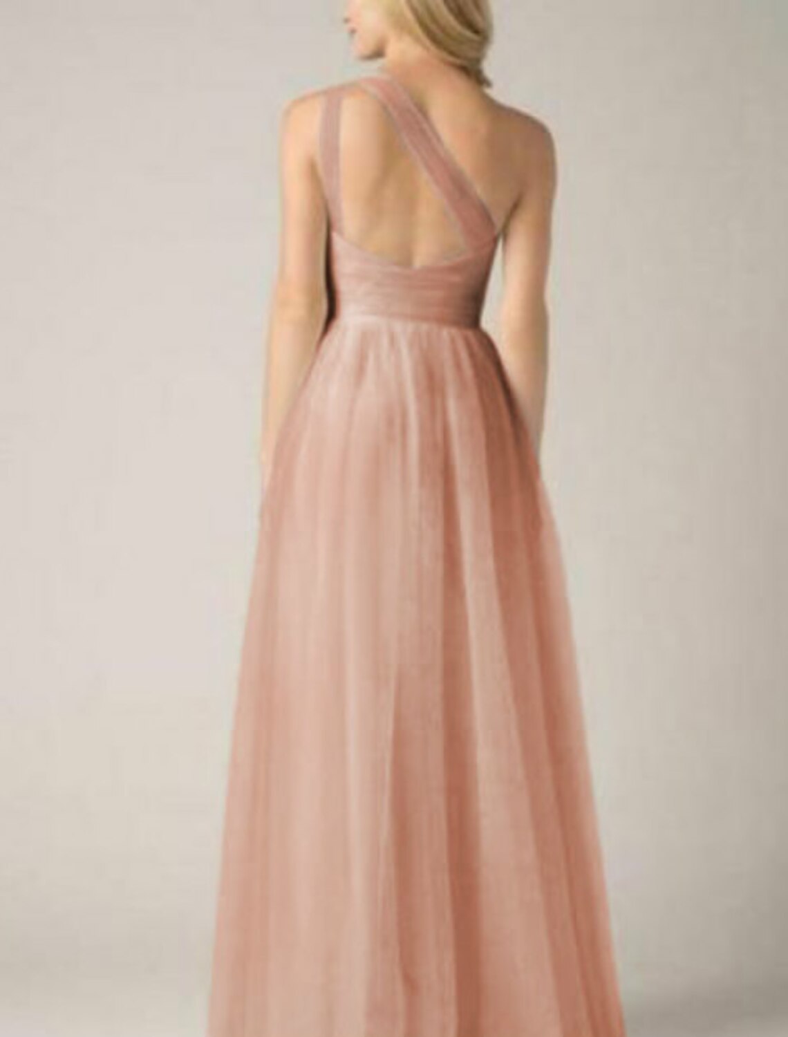 A-Line Bridesmaid Dress One Shoulder Sleeveless Elegant Floor Length Tulle