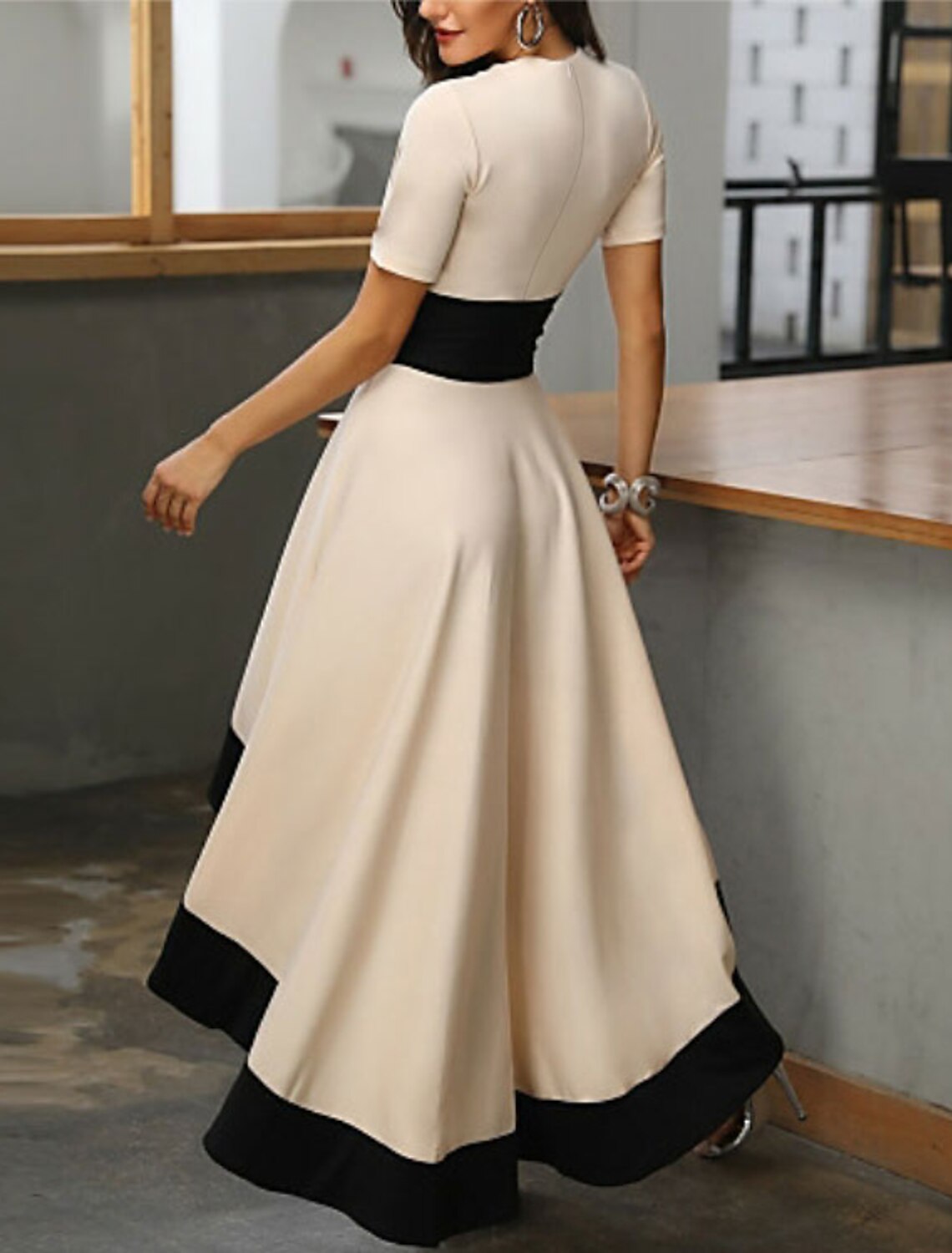 A-Line Mother of the Bride Dress Wedding Guest Plus Size High Low Jewel Neck Asymmetrical Satin Short Sleeve with Sash / Ribbon