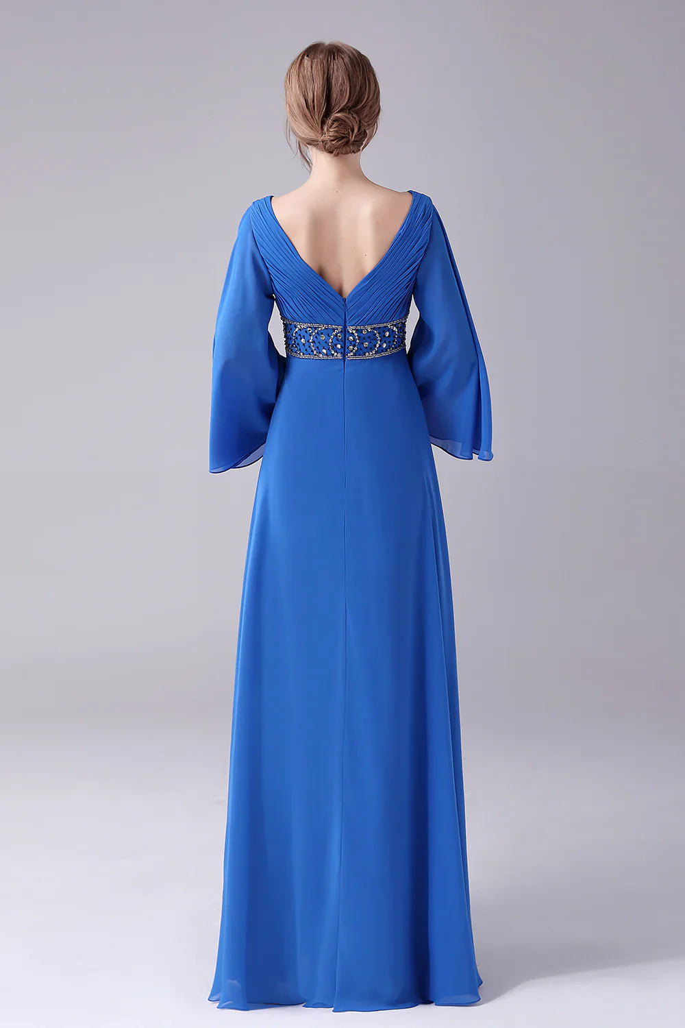 A-Line V-Neck Pleated Floor-Length Mother Of the Bride Dress With Beading