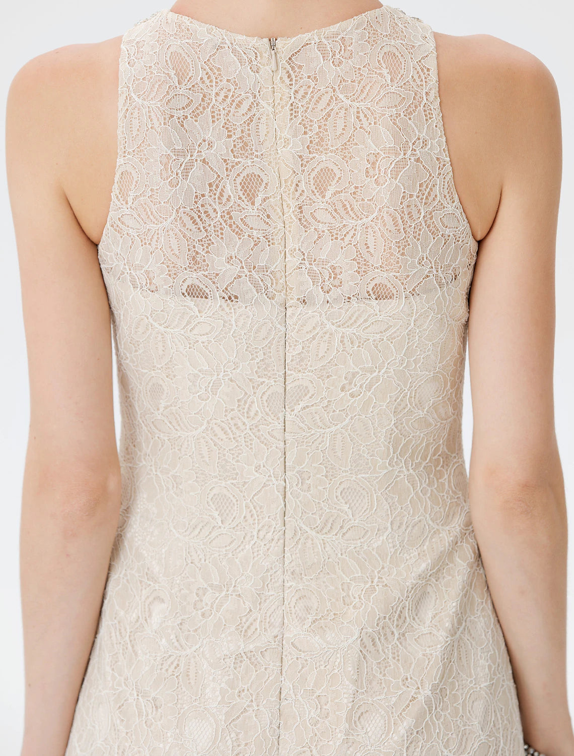 Sheath / Column Mother of the Bride Dress Elegant See Through Illusion Neck Floor Length Lace Sleeveless with Crystals Beading