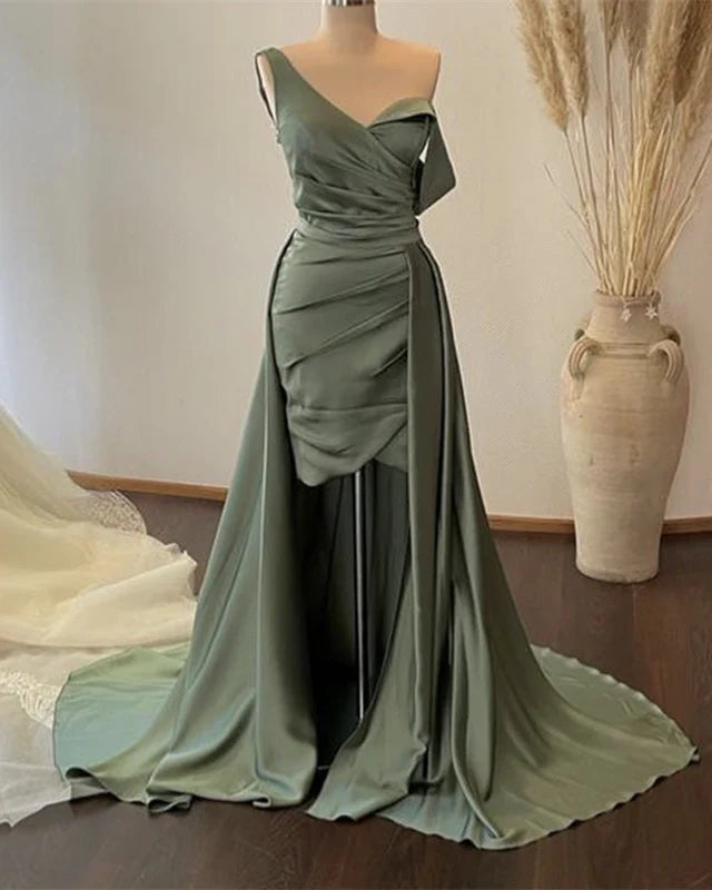 Sheath Column Satin Pleated Dress Prom Dresses