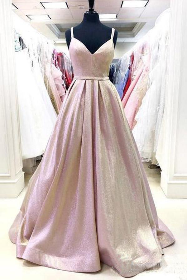 Sparkly V Neck Ball Gown Prom Gown Sky Blue Party Dress Prom Dresses