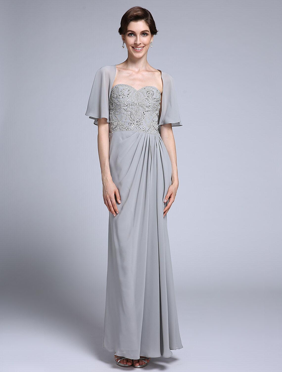 Sheath / Column Mother of the Bride Dress Convertible Dress Sweetheart Ankle Length Chiffon Half Sleeve No with Sequin Side Draping