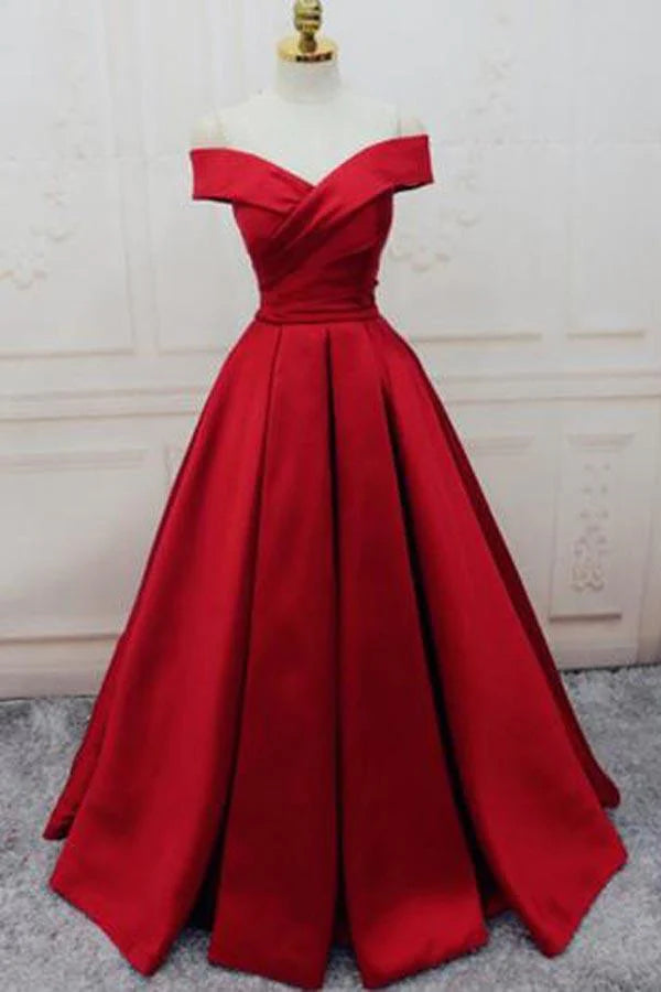 A line Simple Off Shoulder Long Evening Prom Dresses