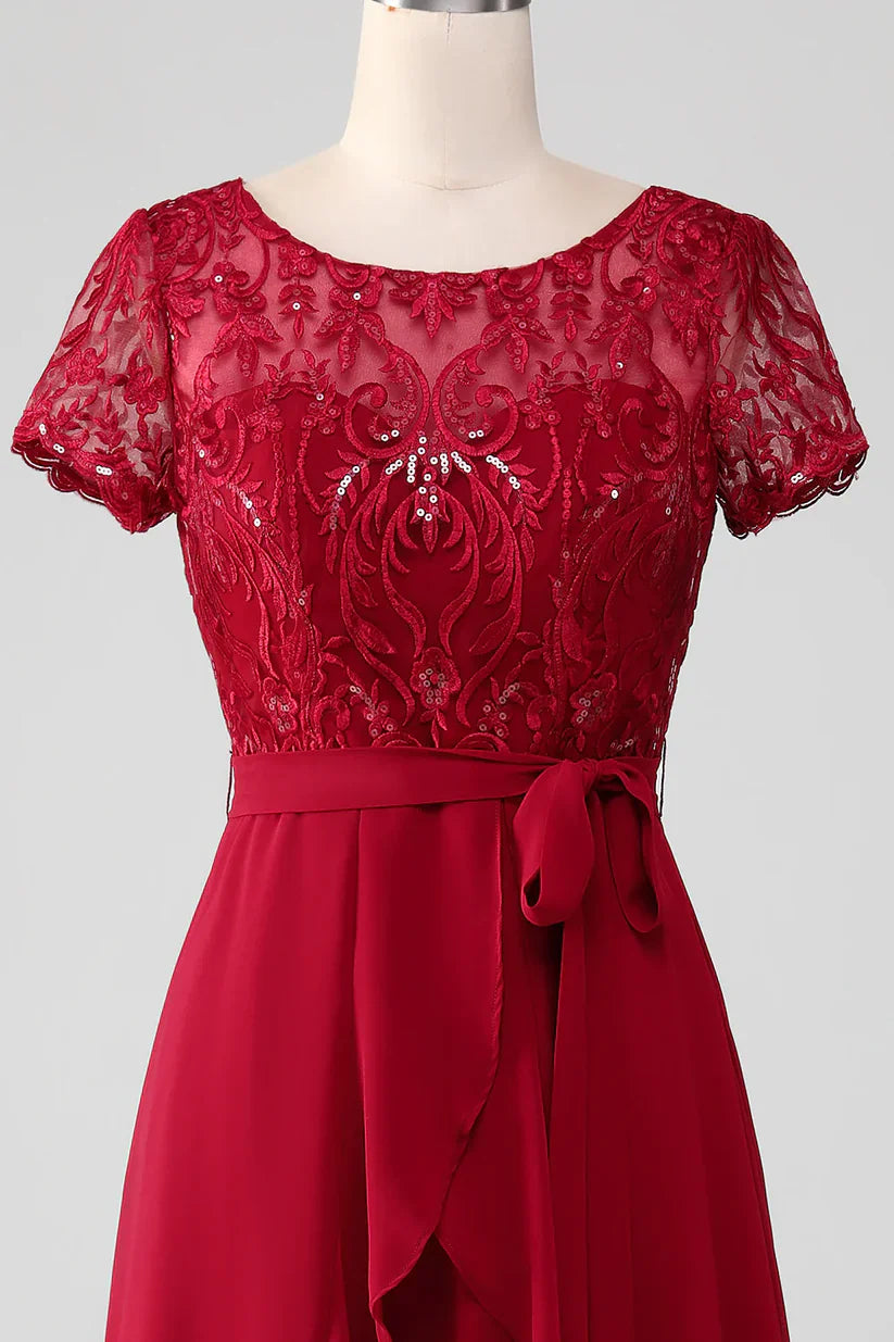 Sparkly Sequin Asymmetrical Mother of Bride Dress with Appliques