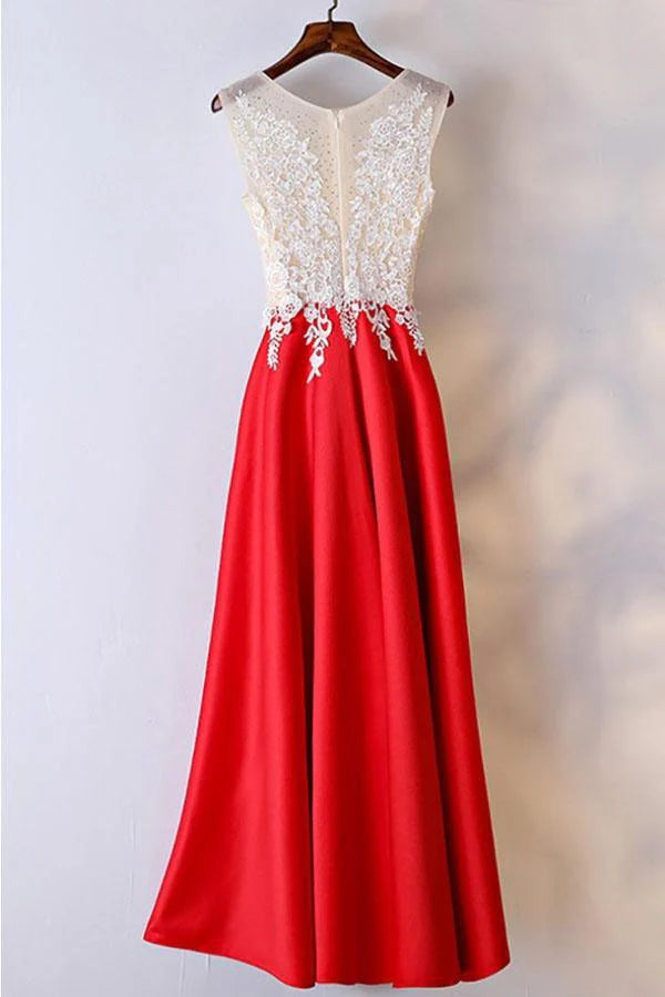 A-line Lace Applique Long Formal Prom Dress