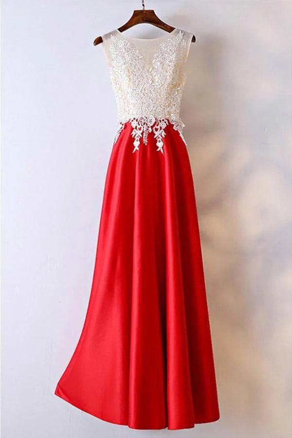 A-line Lace Applique Long Formal Prom Dress