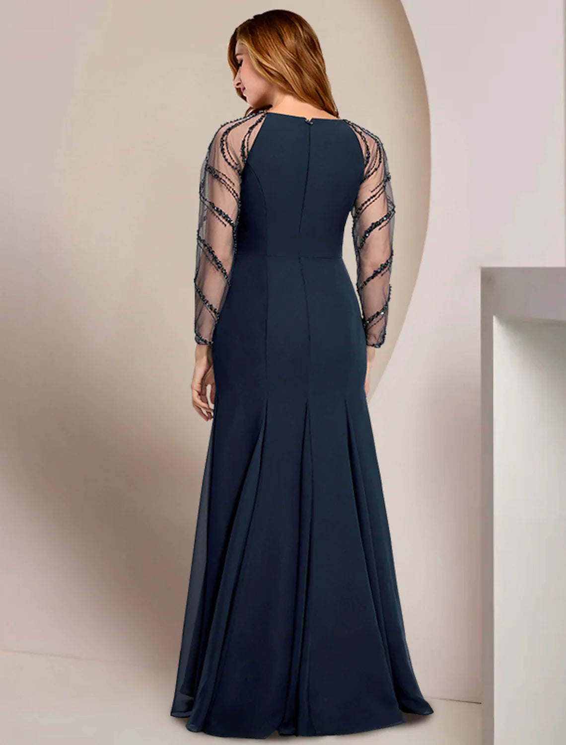 Mother of the Bride Dresses Plus Size Curve Hide Belly Wedding Guest Vintage Elegant V Neck Floor Length Chiffon Long Sleeve with Pleats Sequin