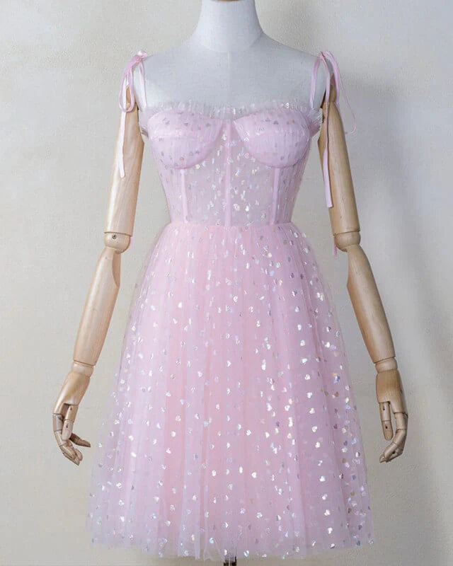 Sparkle Starry Tulle Formal Evening Gown Puffy Sleeve Prom Dress