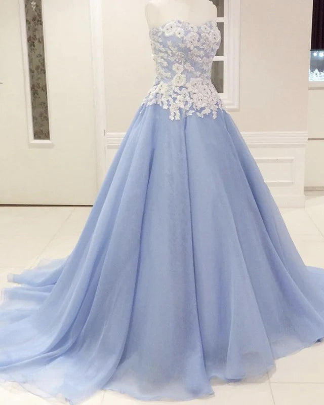 A-line Lace Sweetheart Corset Tulle Ball Gown Prom Dresses